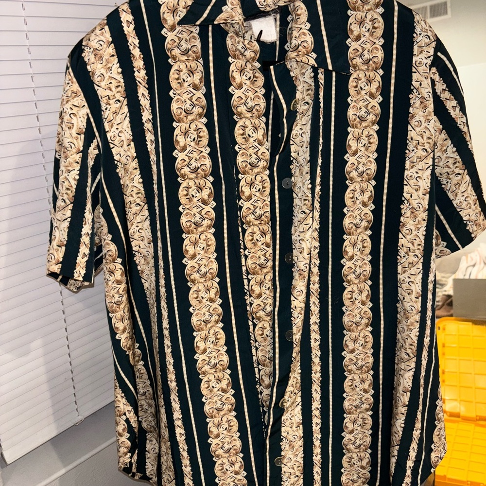 Men's Black and Cream Striped Shirt
